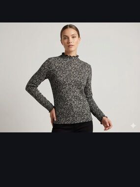 Zara Gray Leopard-Print Mock Neck Long Sleeve Top
